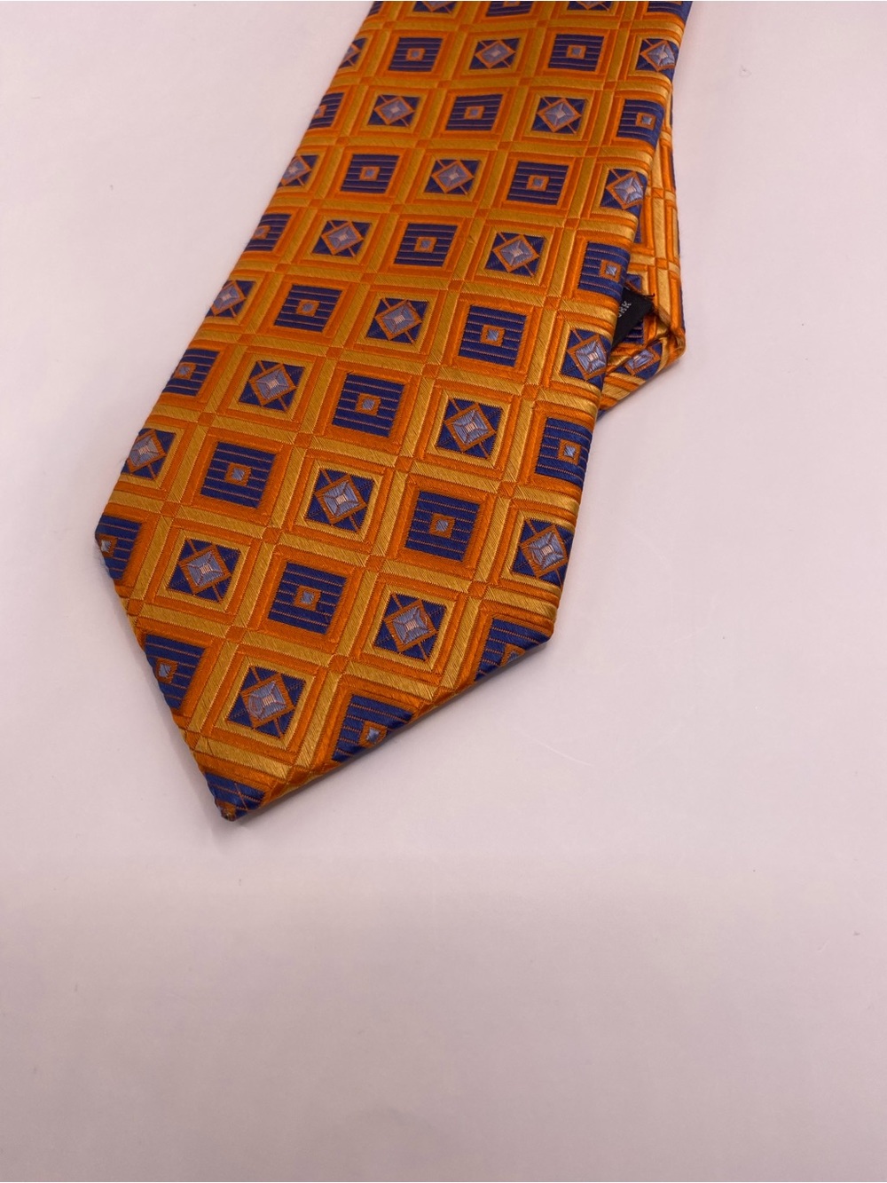Ike Behar Orange and Blue Geometric Silk Tie - Picture 3 of 6